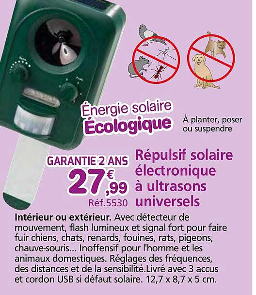 Répulsif solaire électronique à ultrasons universels