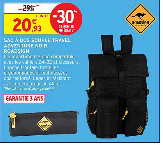 SAC À DOS SOUPLE TRAVEL ADVENTURE NOIR ROADSIGN