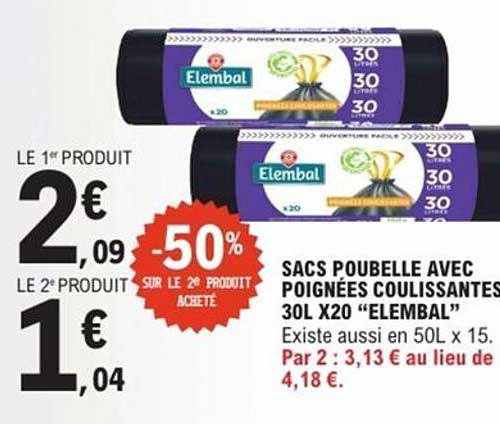 SACS POUBELLE AVEC POIGNÉES COULISSANTES 30L X20 “ELEMBAL”