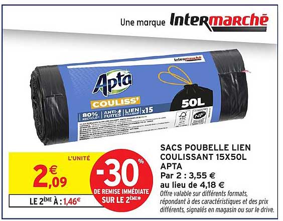 SACS POUBELLE LIEN COULISSANT 15X50L APTA