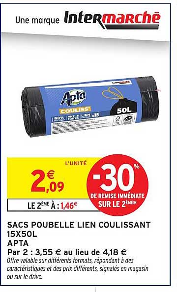 SACS POUBELLE LIEN COULISSANT 15X50L APTA