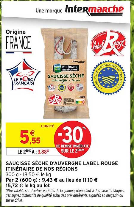SAUCISSE SÈCHE D'AUVERGNE LABEL ROUGE ITINÉRAIRE DE NOS RÉGIONS