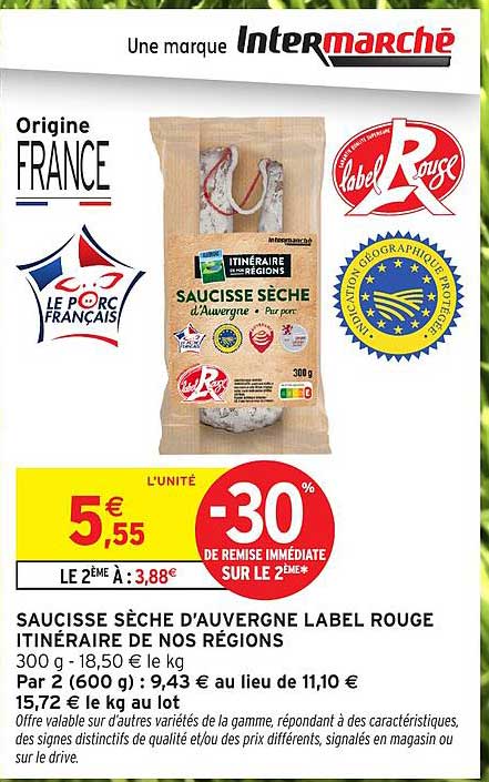 SAUCISSE SÈCHE D'AUVERGNE LABEL ROUGE ITINÉRAIRE DE NOS RÉGIONS