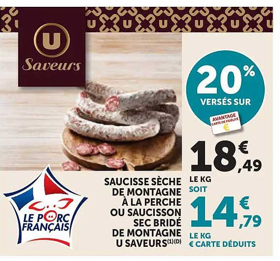 SAUCISSE SÈCHE DE MONTAGNE À LA PERCHE OU SAUCISSON SEC BRIDÉ DE MONTAGNE U SAVEURS