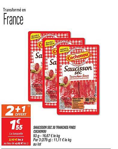 SAUCISSON SEC 30 TRANCHES FINES COCHONOU