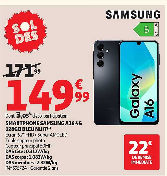 SMARTPHONE SAMSUNG A16 4G 128GO BLEU NUIT(1)