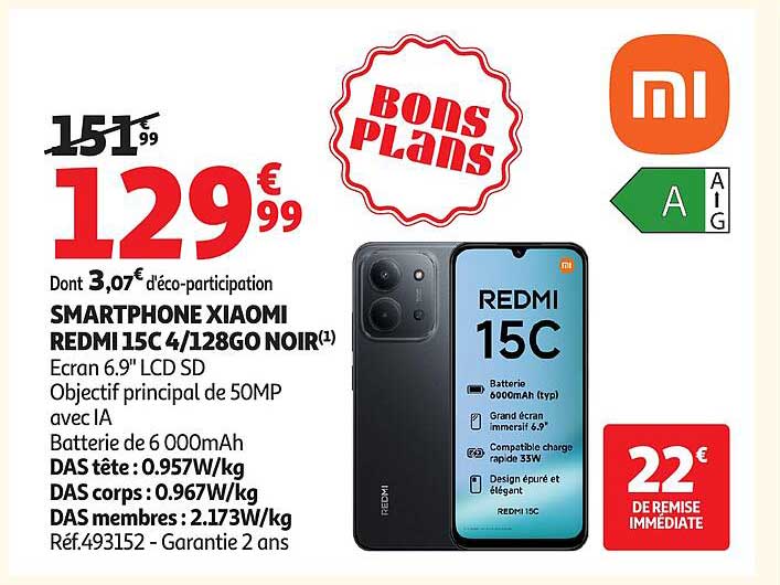SMARTPHONE XIAOMI REDMI 15C 4/128GO NOIR
