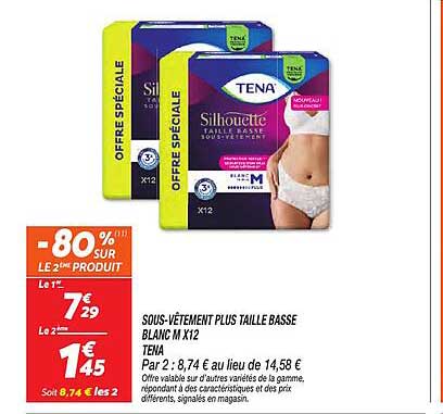 SOUS-VÊTEMENT PLUS TAILLE BASSE BLANC M X12 TENA