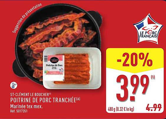 ST-CLÉMENT LE BOUCHER® POITRINE DE PORC TRANCHÉE(A) Marinée tex mex.