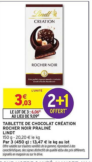 TABLETTE DE CHOCOLAT CRÉATION ROCHER NOIR PRALINÉ LINDT
