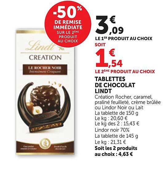 TABLETTES DE CHOCOLAT LINDT