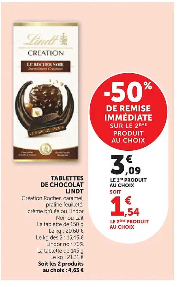 TABLETTES DE CHOCOLAT LINDT