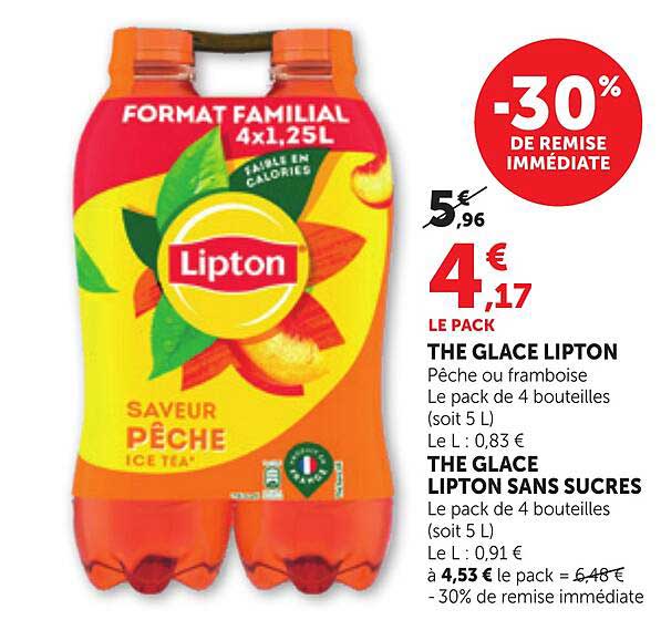 THE GLACE LIPTON Pêche ou framboise