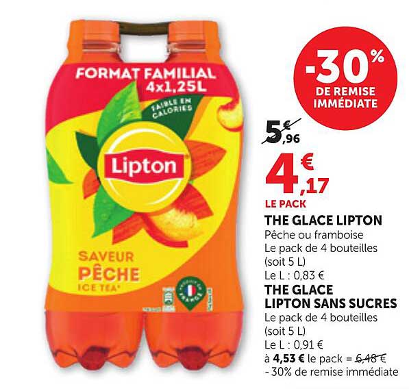THE GLACE LIPTON Pêche ou framboise