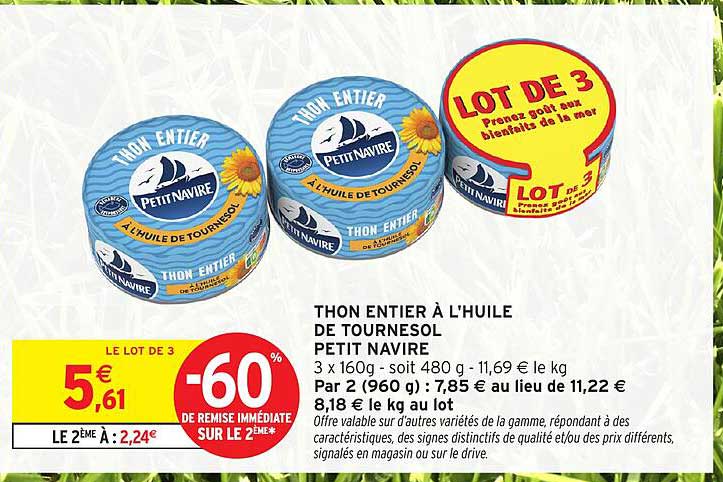 THON ENTIER À L'HUILE DE TOURNESOL PETIT NAVIRE