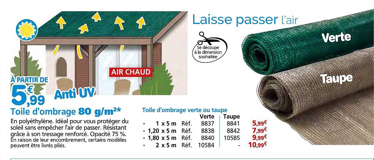 Toile d'ombrage 80 g/m²*