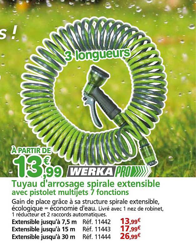 Tuyau d'arrosage spirale extensible avec pistolet multijets 7 fonctions