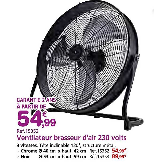 Ventilateur brasseur d'air 230 volts
