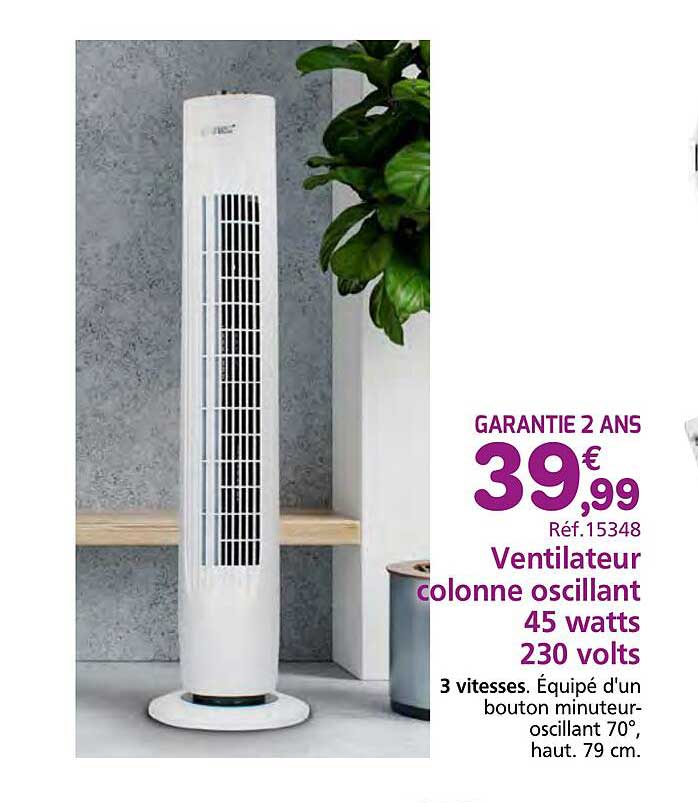 Ventilateur colonne oscillant 45 watts 230 volts