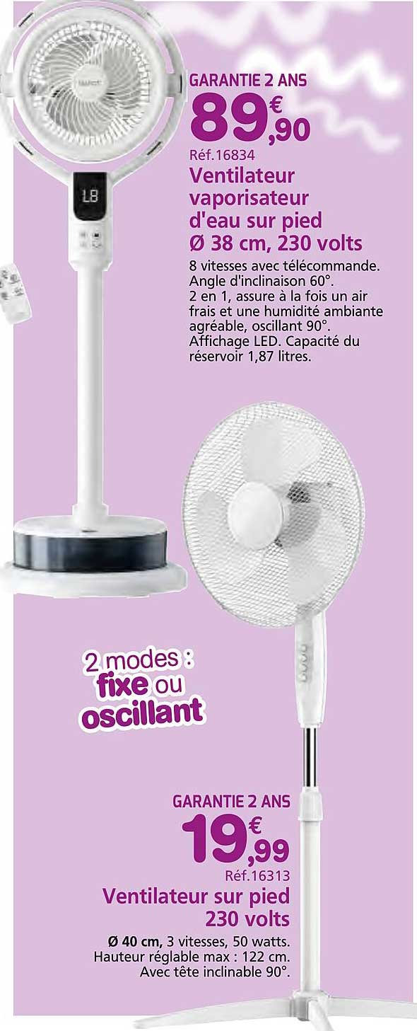 Ventilateur vaporisateur d'eau sur pied Ø 38 cm, 230 volts