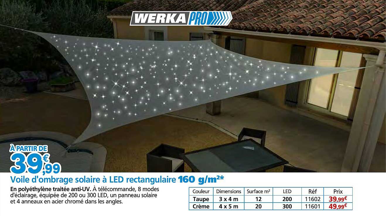 Voile d’ombrage solaire à LED rectangulaire 160 g/m²*