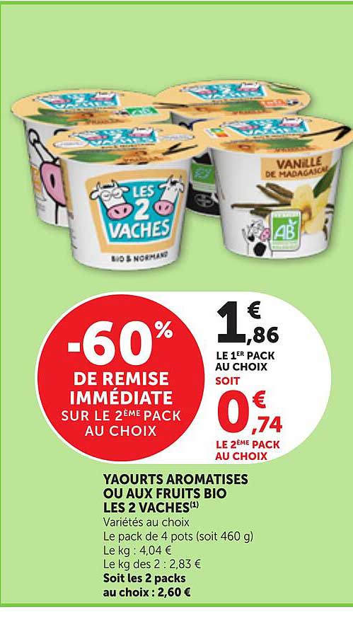 YAOURTS AROMATISES OU AUX FRUITS BIO LES 2 VACHES