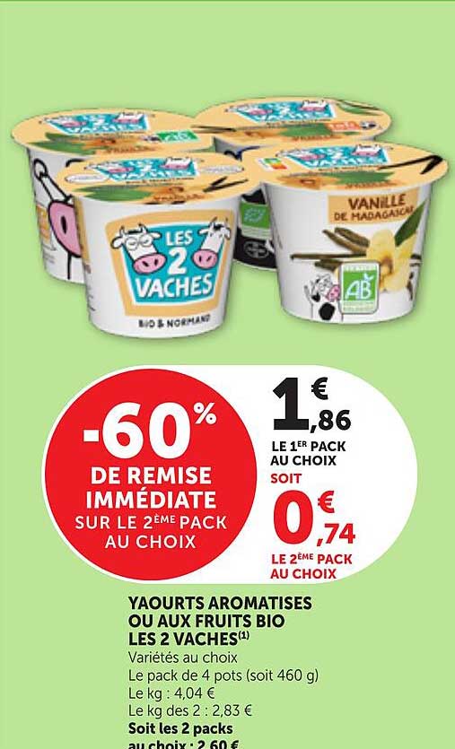 YAOURTS AROMATISES OU AUX FRUITS BIO LES 2 VACHES