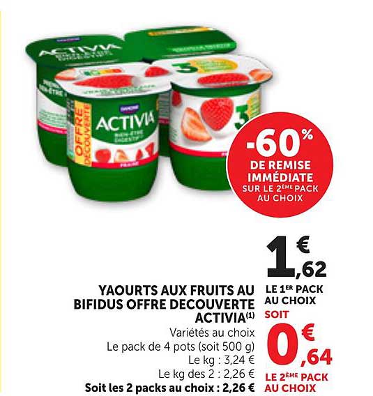YAOURTS AUX FRUITS AU BIFIDUS OFFRE DECOUVERTE ACTIVIA(1)