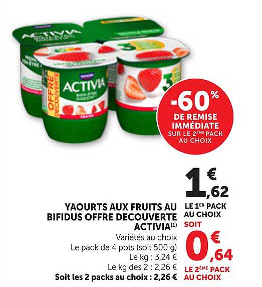 YAOURTS AUX FRUITS AU BIFIDUS OFFRE DECOUVERTE ACTIVIA(1)