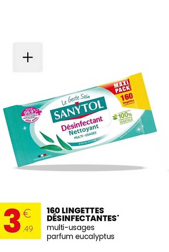 160 LINGETTES DÉSINFECTANTES* multi-usages parfum eucalyptus