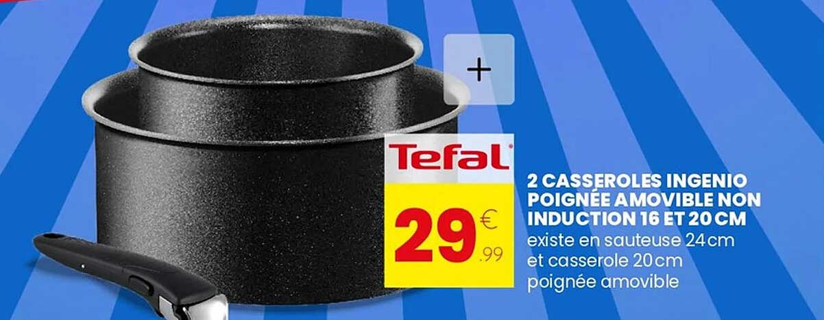 2 Casseroles Ingenio Poignée Amovible Non Induction 16 et 20 cm