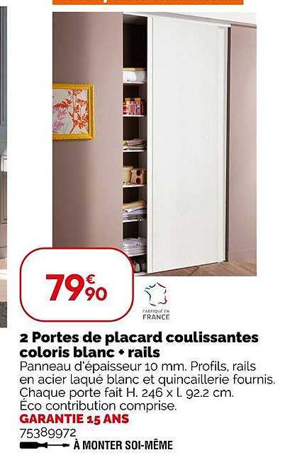 2 Portes de placard coulissantes coloris blanc • rails