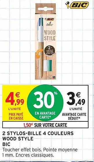 2 STYLOS-BILLE 4 COULEURS WOOD STYLE BIC