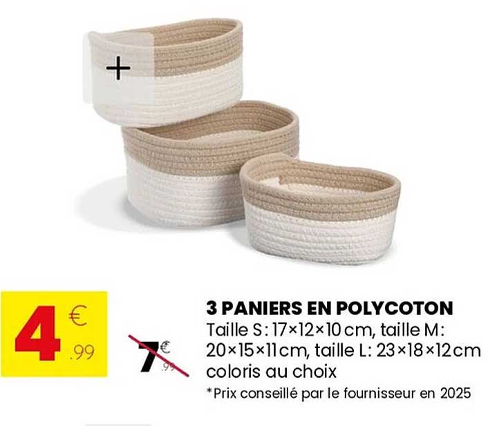 3 PANIERS EN POLYCOTON
