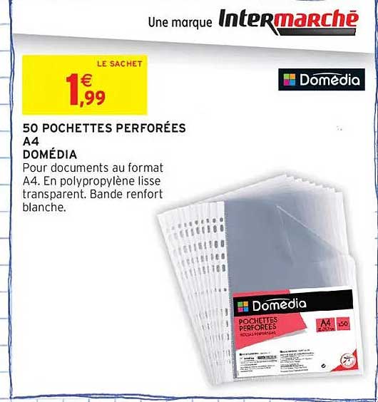 50 POCHETTES PERFORÉES A4 DOMÉDIA