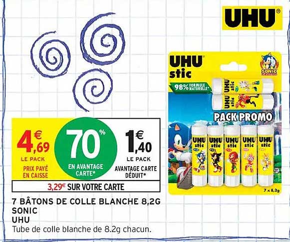 7 BÂTONS DE COLLE BLANCHE 8,2G SONIC UHU