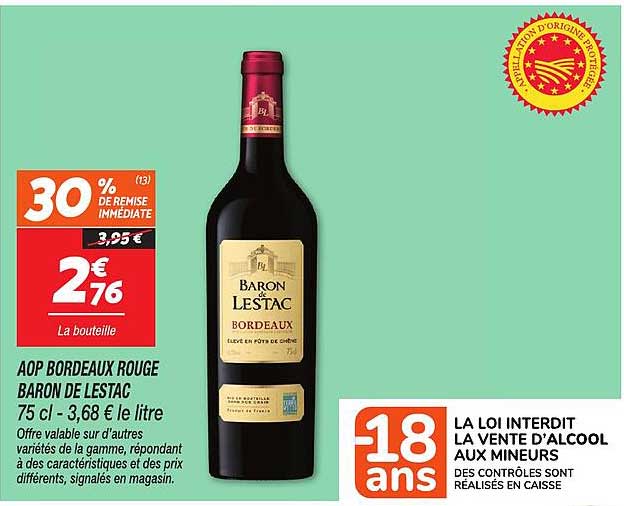 AOP BORDEAUX ROUGE BARON DE LESTAC