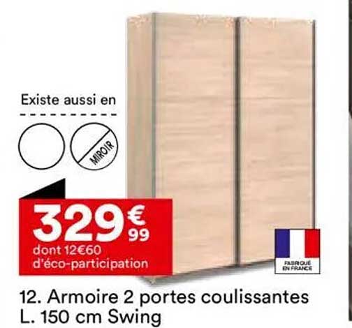 Armoire 2 portes coulissantes L. 150 cm Swing
