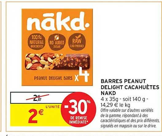 BARRES PEANUT DELIGHT CACAHUÈTES: NAKD