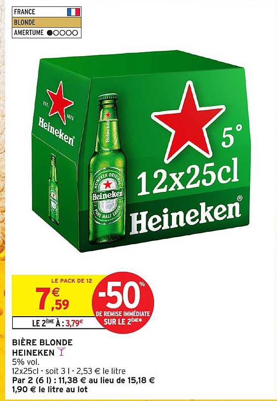 BIÈRE BLONDE HEINEKEN 12x25cl