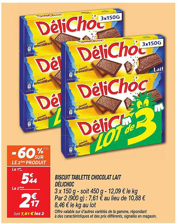 BISCUIT TABLETTE CHOCOLAT LAIT DÉLICHOC