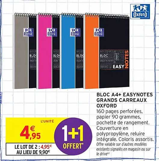 BLOC A4+ EASNOTES GRANDS CARREAUX OXFORD