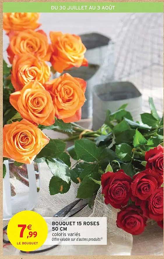BOUQUET 15 ROSES 50 CM coloris variés