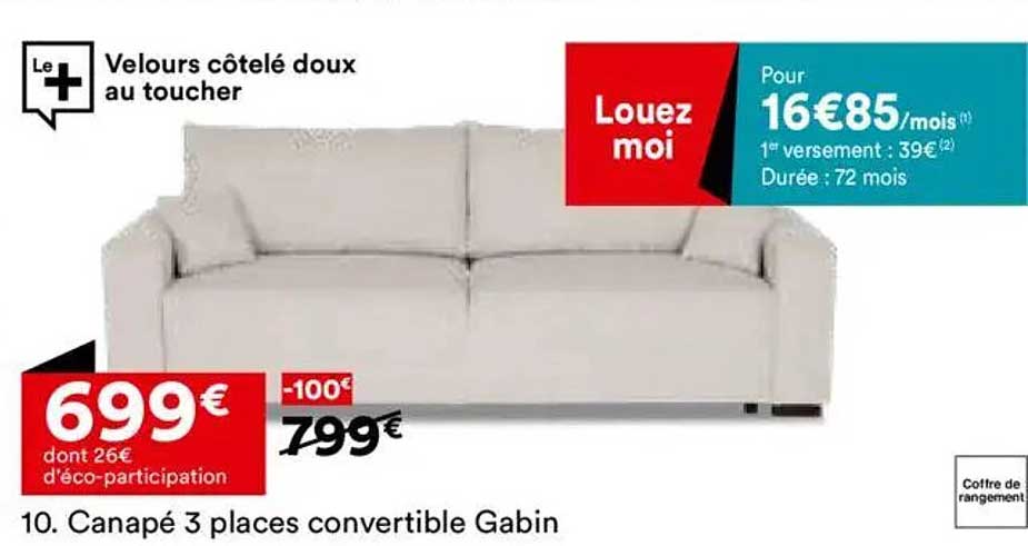 Canapé 3 places convertible Gabin