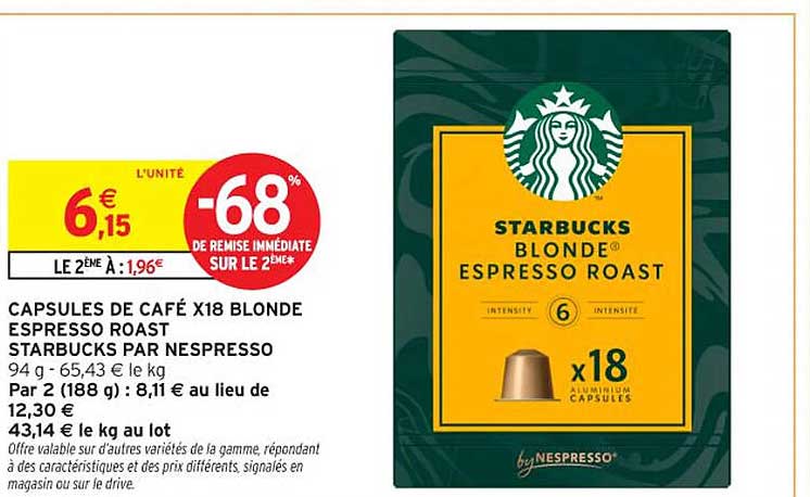 CAPSULES DE CAFÉ X18 BLONDE ESPRESSO ROAST STARBUCKS PAR NESPRESSO