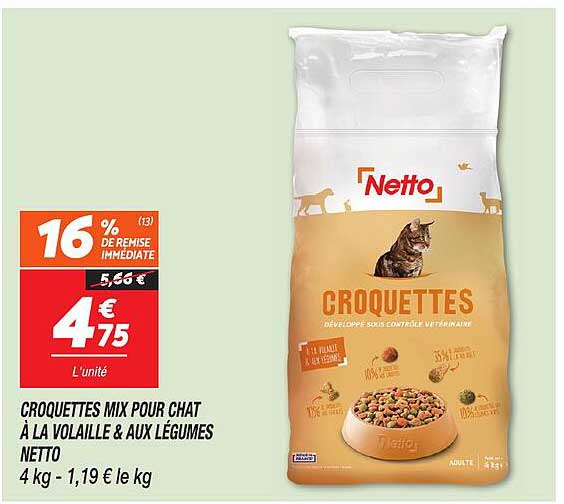 CROQUETTES MIX POUR CHAT À LA VOLAILLE & AUX LÉGUMES NETTO
