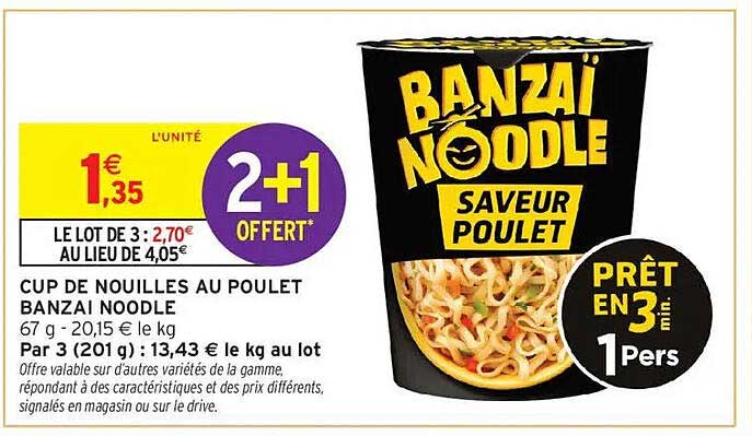 CUP DE NOUILLES AU POULET BANZAÏ NOODLE