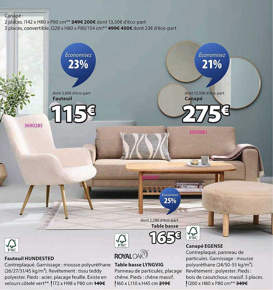 Économisez 21% sur le canapé et 23% sur le fauteuil