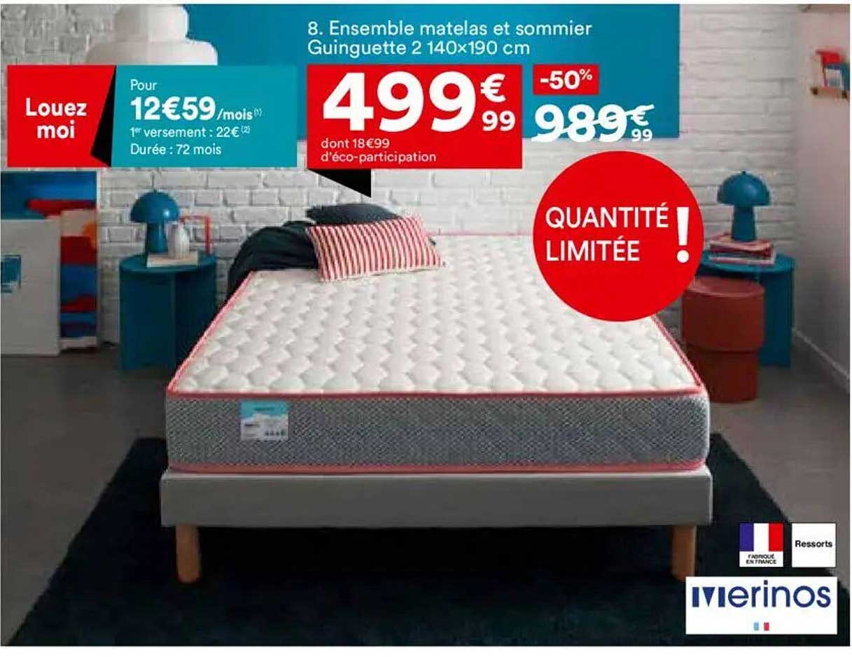 Ensemble matelas et sommier Guinguette 2 140x190 cm