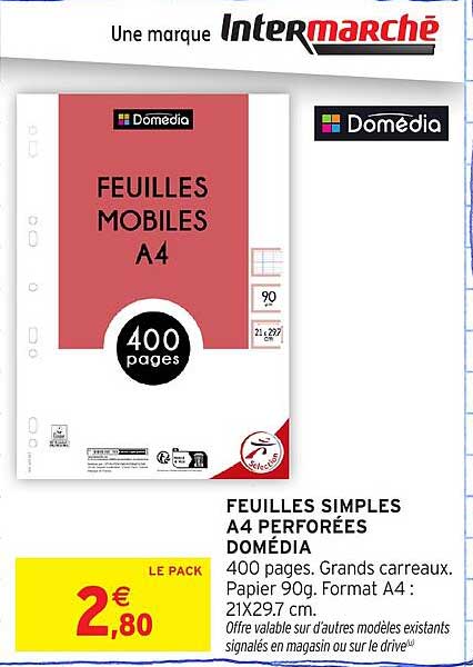 FEUILLES SIMPLES A4 PERFORÉES DOMÉDIA